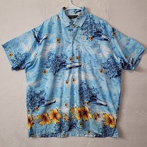 Double Decker Men's Hawaiian Button Front Camp Shirt Island Floral Size XL